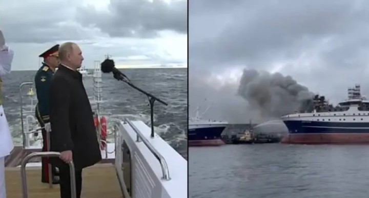 Після візиту путіна на день вмс рф в Пітері спалахнув корабель (фото, відео)