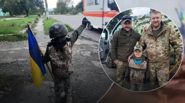 7-річний Артемко з прифронтового селища вітає кожне авто ЗСУ українським прапором: фото