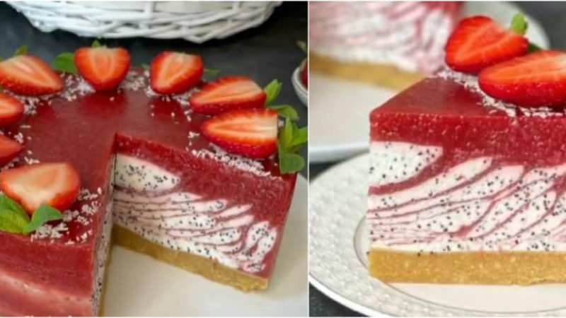 Маково-полуничний чізкейк БЕЗ ВИПІЧКИ. Покроковий рецепт з фото.